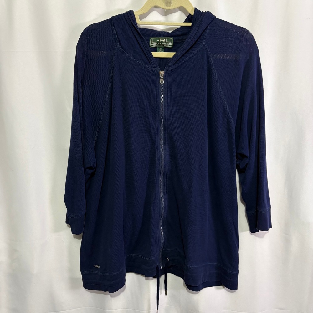 Lauren Active Ralph Lauren Navy Blue Waffle Knit Zip Up Hoodie 3X Plus Size